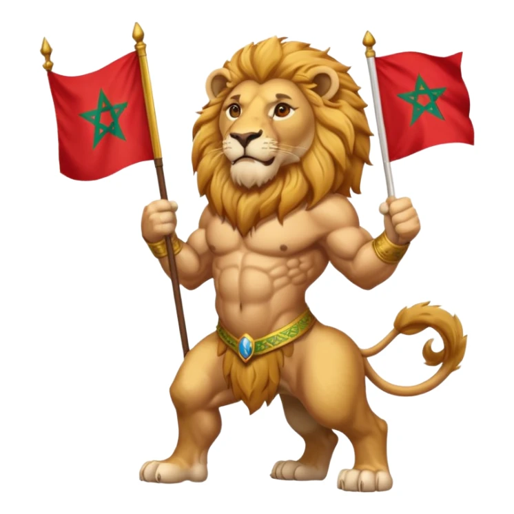 A atlas lion holding a morocco flag sticker