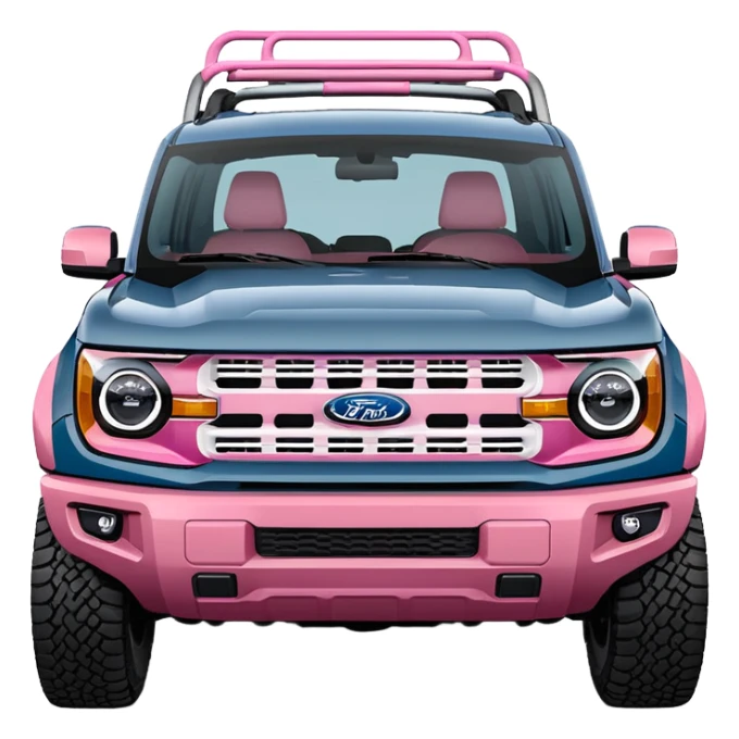 grey blue Ford bronco sport with a pink  ranch hand grill guard sticker