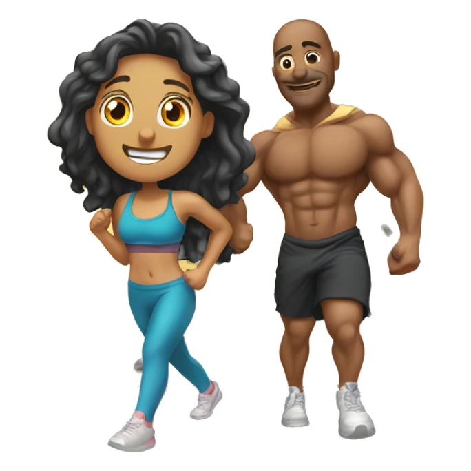 Chico y chica cargando pesas en el gym  sticker