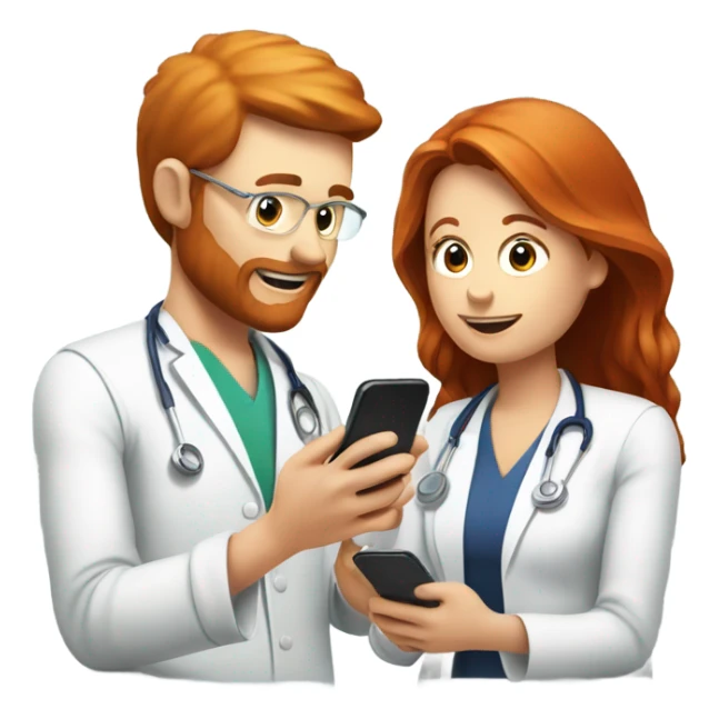 red hair nutritionist and his patient messaging smatphone sticker