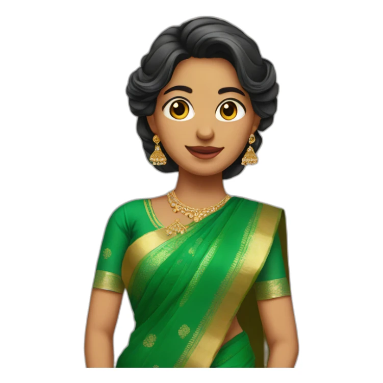 Married girl in green saree with open hair sticker