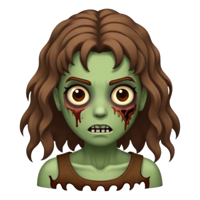 zombie com cabelo ondulado longo marrom e sem franja fofa sticker