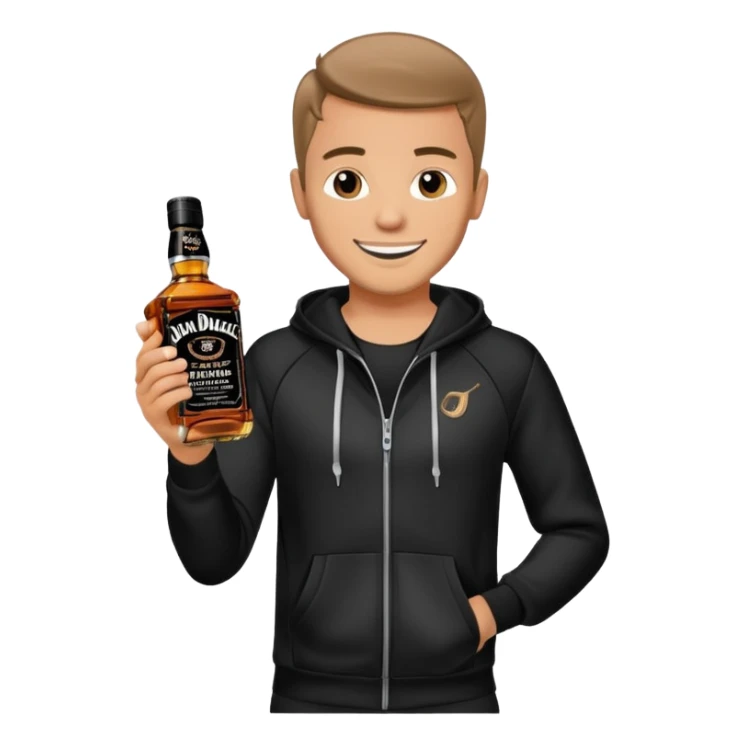 Junge mit schwarzen Jogginganzug und Jacky Flasche in der Hand sticker