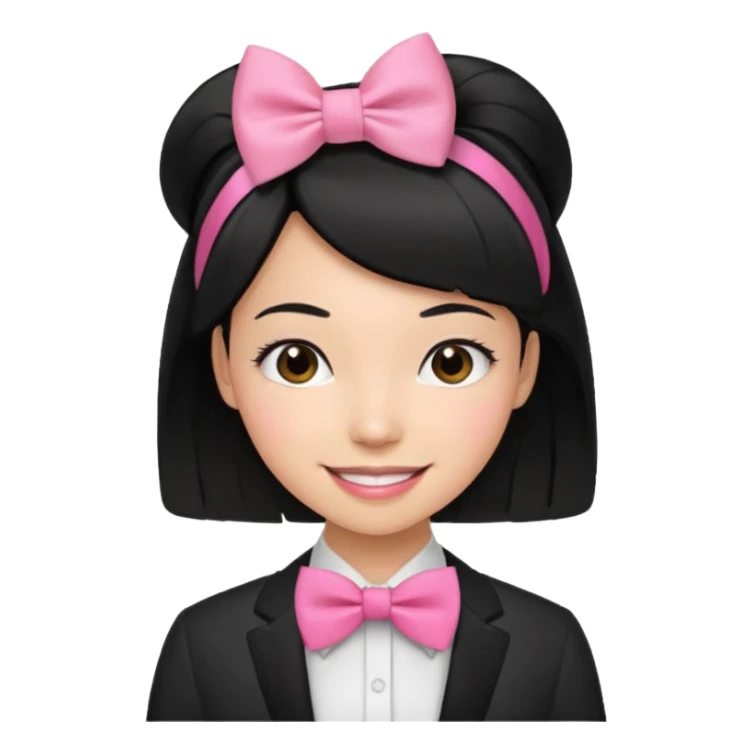 black hair woman with pink bowtie sticker