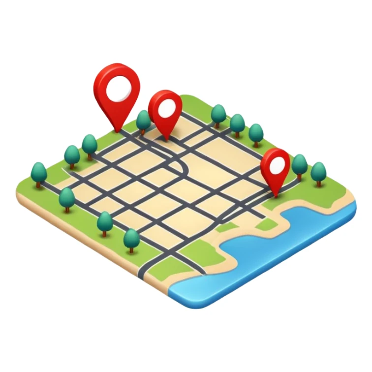 Create a realistic emoji of a map with a red route  sticker