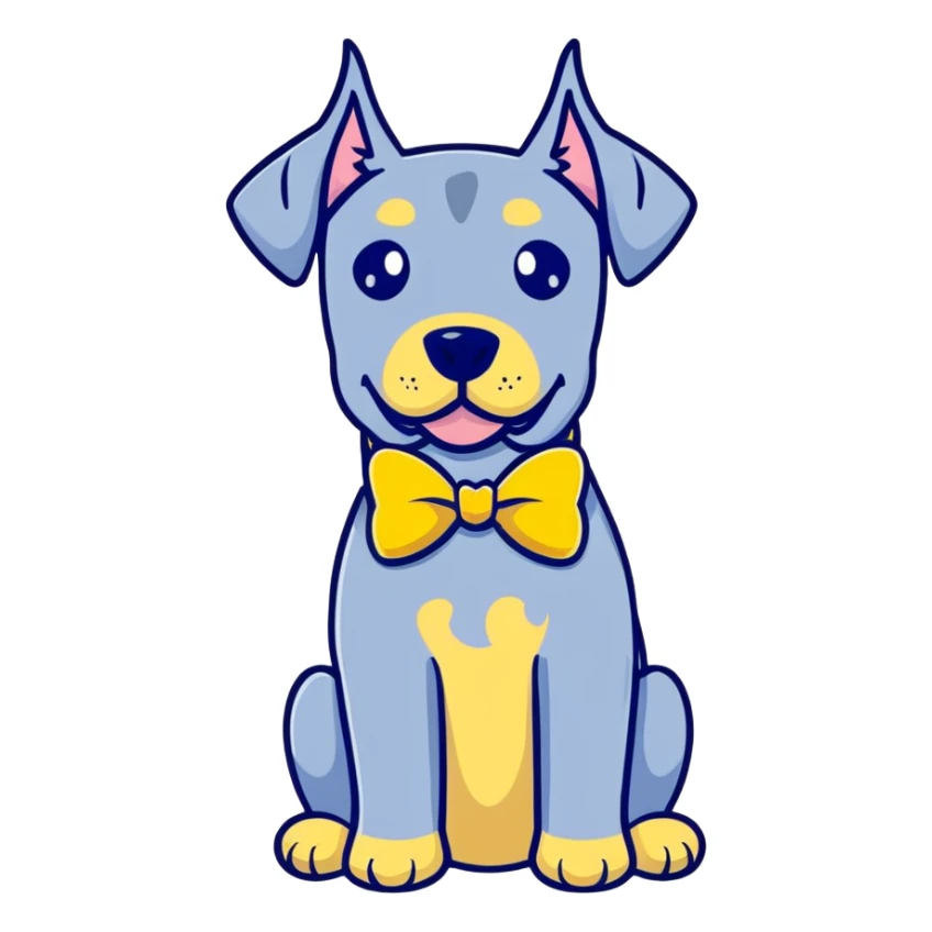 Blue Great Dane dog with a sparkly bow on its ear, cheerful expression sticker