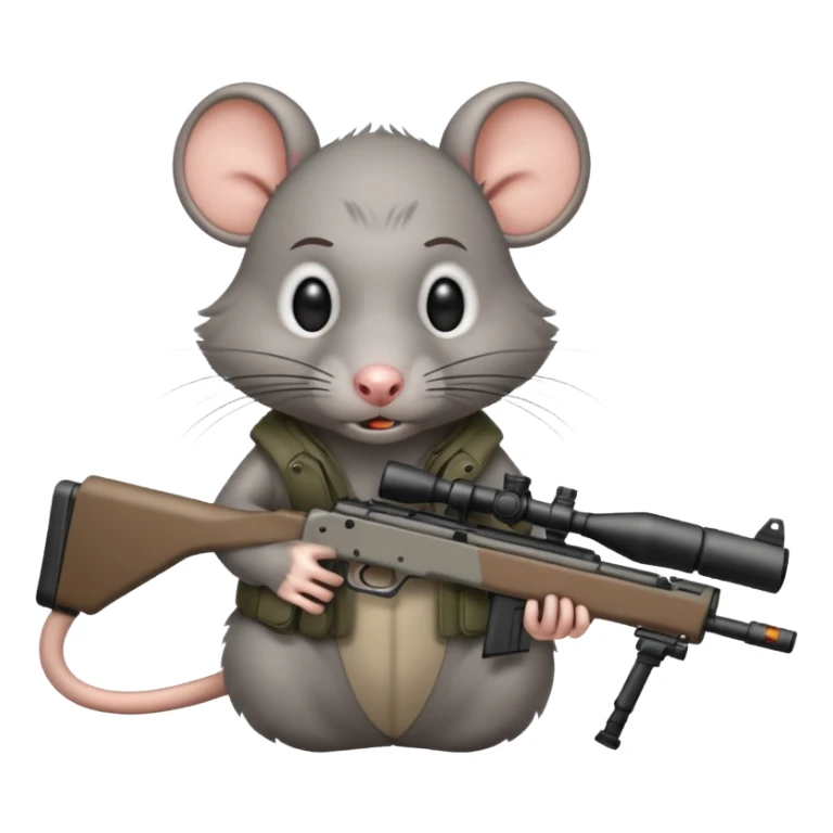 a crazed rat holding a sniper rifle sticker