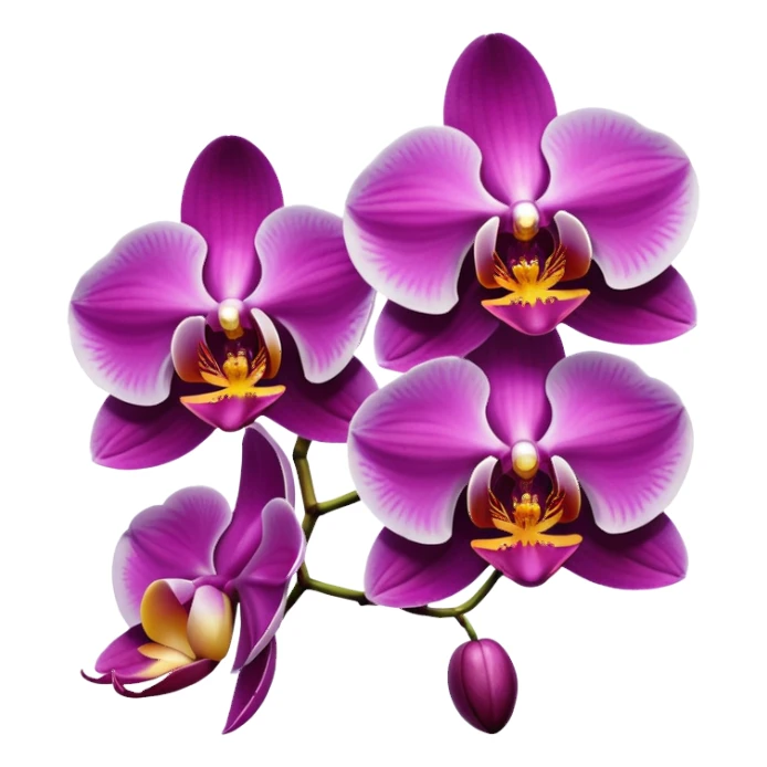 Masterpiece, still life, 4k, 8000x8000px, ultra detailed, hyperrealism, bold, vivid, incredibly beautiful, orchid flowers in a variety of shades. Must have transparent background. sticker