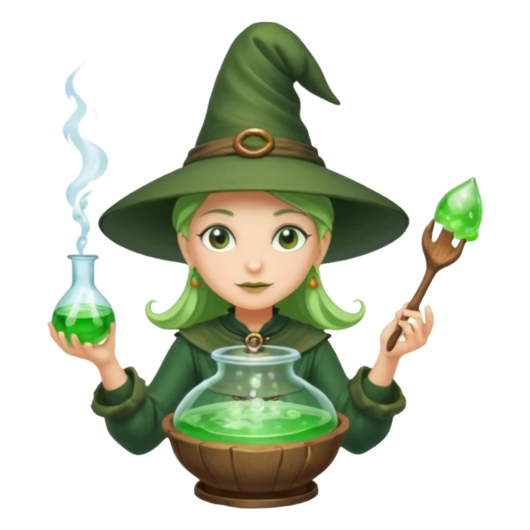 green witch cooking potion sticker