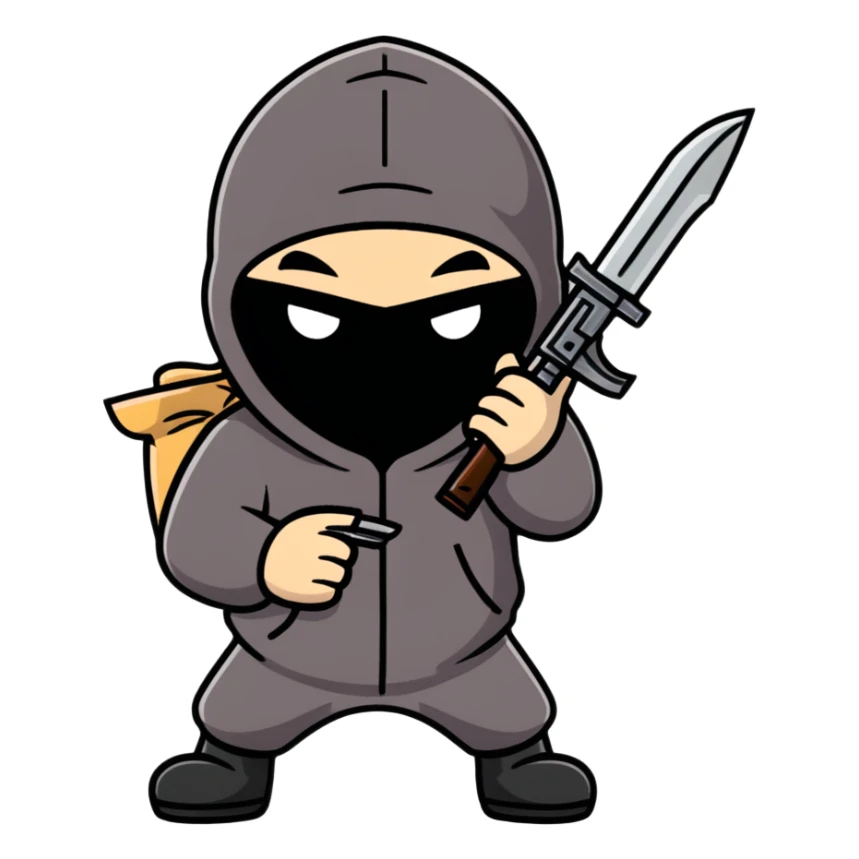cartoon robber with sack on head holding weapon full body sticker
