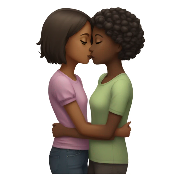 Short long haired dark skined girl kisses tall short haired gir sticker