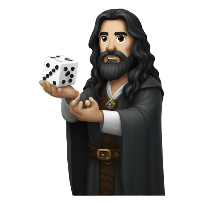 Long dark hair dungeon master holding a dice sticker