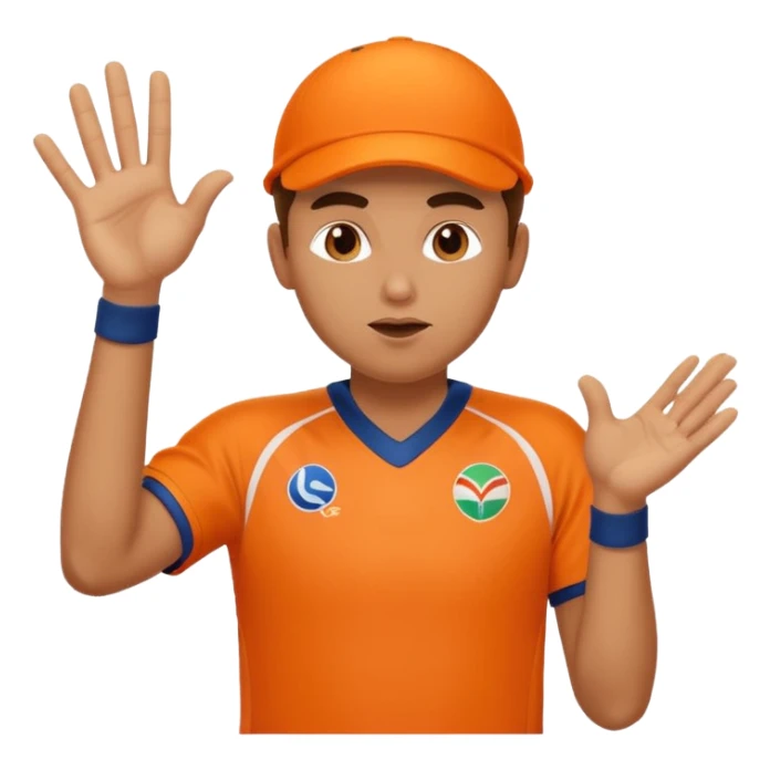 cricketer in orange jersey blowing a flying kiss, simple, clear, expressive, sports vibe sticker