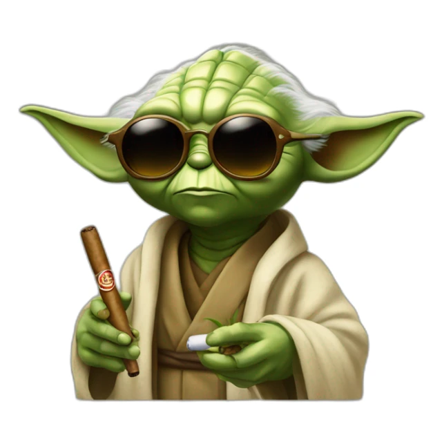 Yoda with a cigar in his mouth and wearing sunglasses sticker