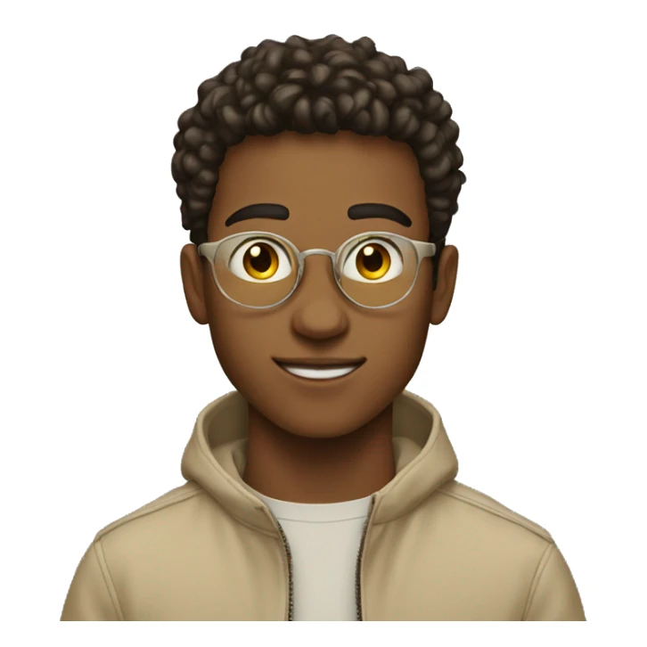 20 year old young man in beige jacket with circular lenses sticker