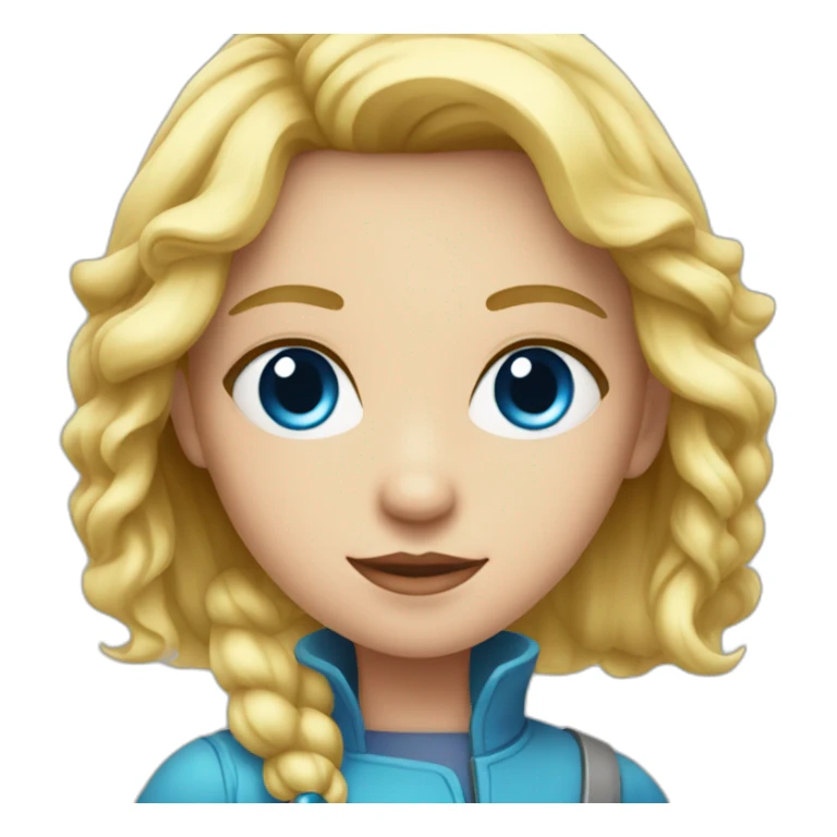 Girl with blond hair and blue eye take red vial sticker