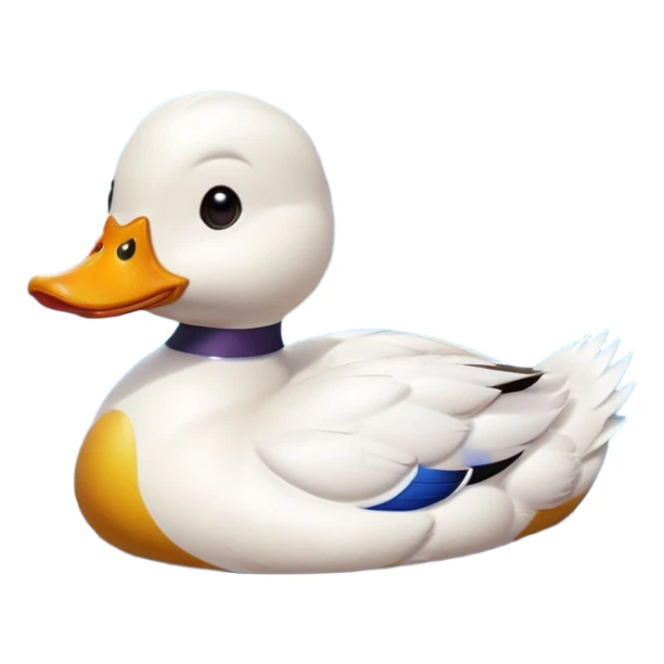 A 3D cartoon duck floating on a calm pond, soft ripples, rounded features, vibrant colors, cute and happy face, Memoji-style lighting. sticker