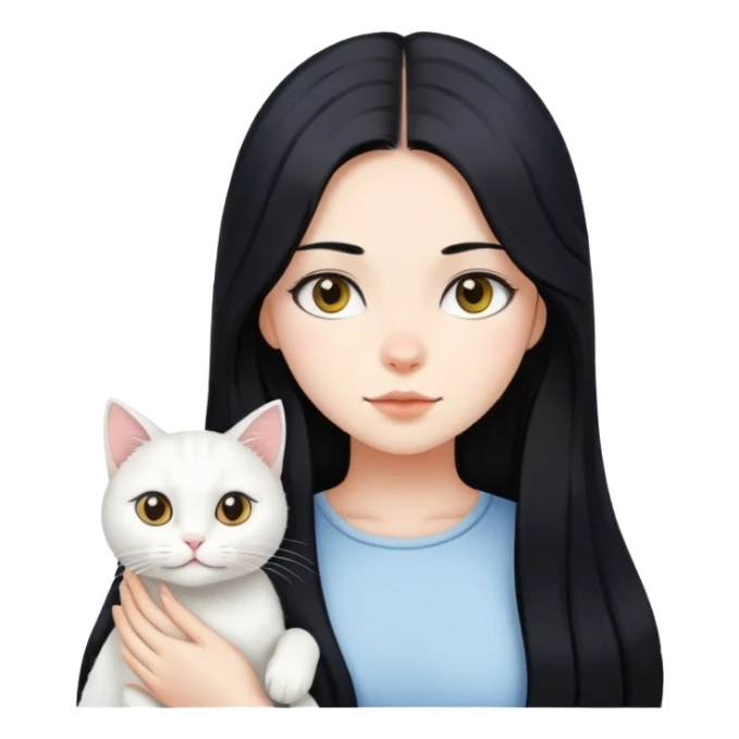 black long hair girl and white cat sticker