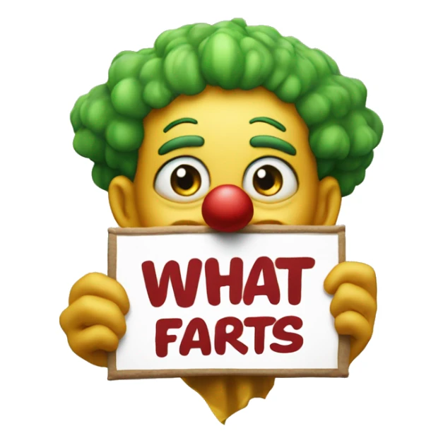 Clown holding a sign stating, "what the farts" sticker
