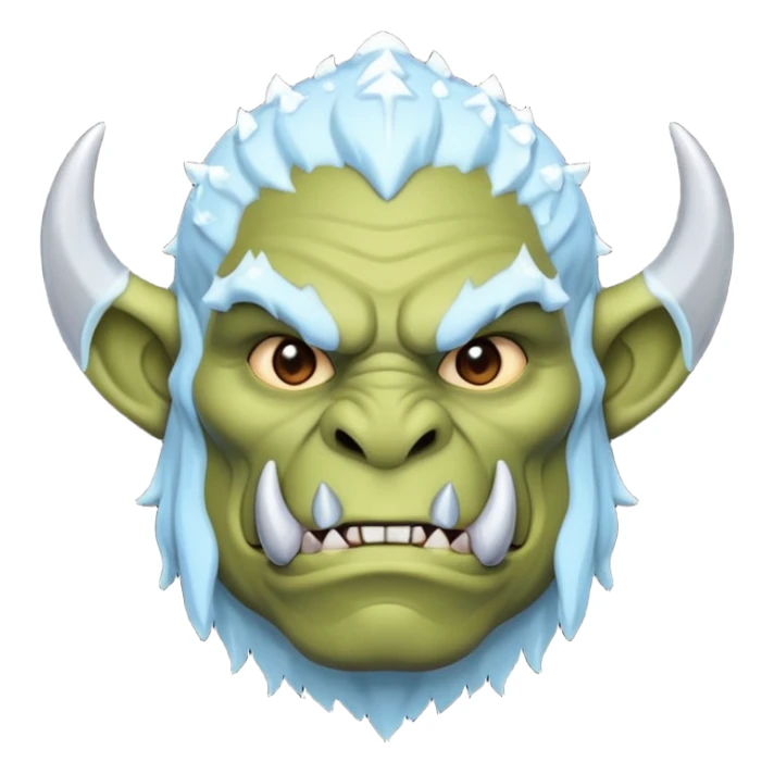 Fantasy orc emoji portrait, tusks lightly covered with ice and snow, winter predator look, strong silhouette, clean minimal emoji design, male/female variant
 sticker