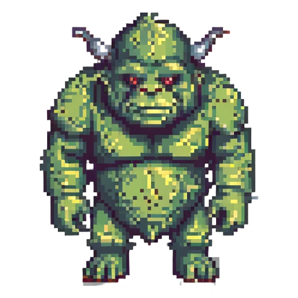 ogre, pixel art style, retro video game look, blocky features, minimal background sticker