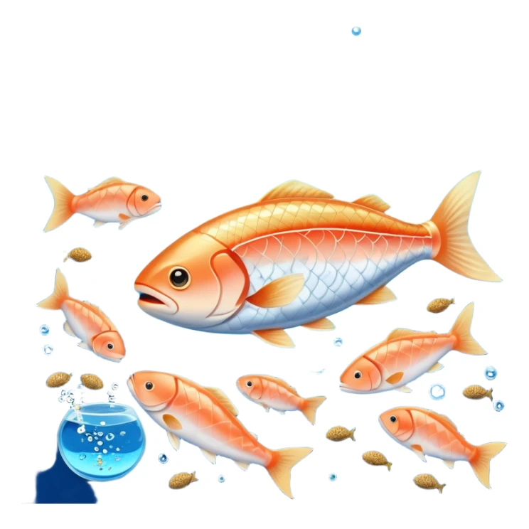 Golden omega-3 capsule floating in blue liquid currents, with salmon fillets, walnuts, chia seeds, and flaxseeds orbiting alongside an ethereal fish near a radiant brain. Blue waves expand from the brain, showing the mental clarity and emotional benefits of omega-3 rich foods. sticker