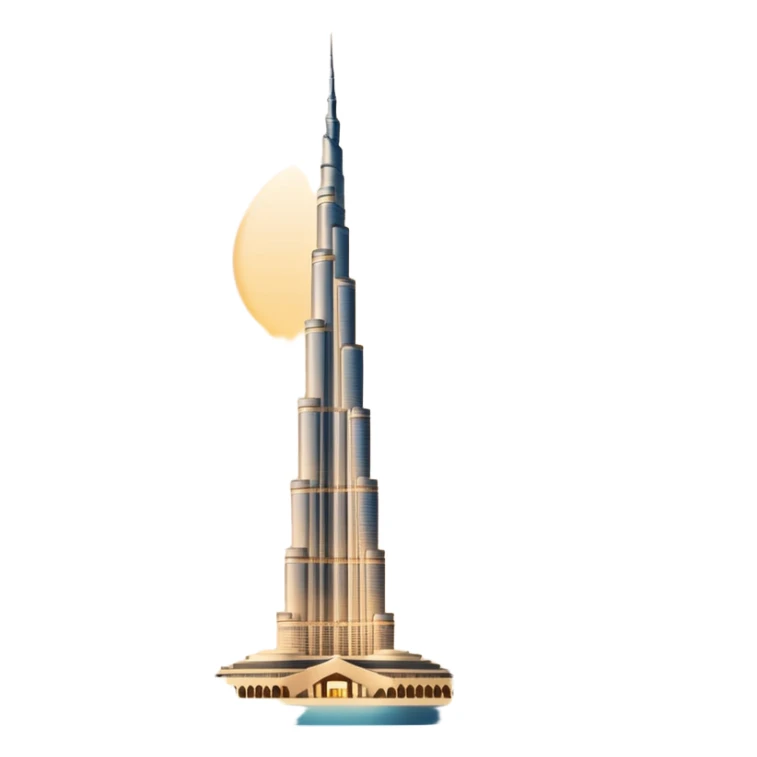 Burj Khalifa, light beige, minimalism, night view with lighting, emoji style sticker