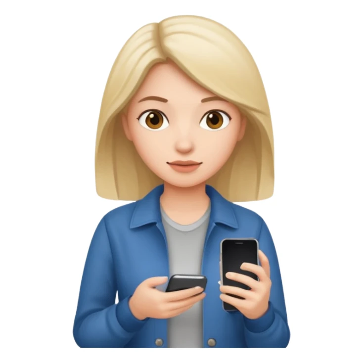 woman casual clothes holding one phone sticker