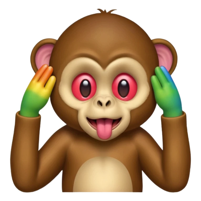Rainbow monkey covering eyes with tongue sticking out  sticker