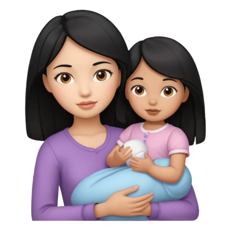 a black hair girl with 1 babie doll sticker