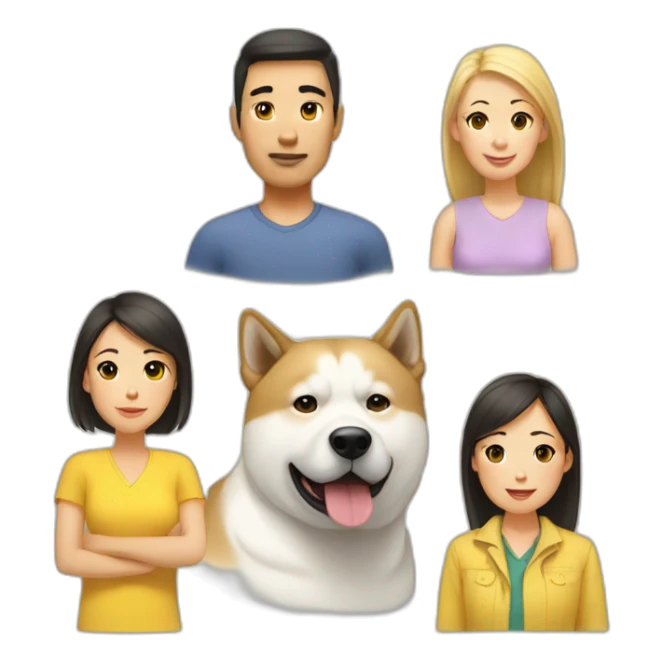 asian dad, white mom, akita dog yellow sticker