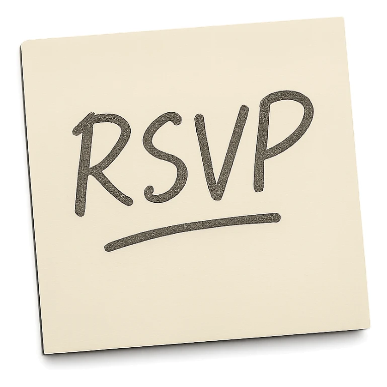 Make the background transparent. Keep the paper note with RSVP written on it in casual handwriting. sticker