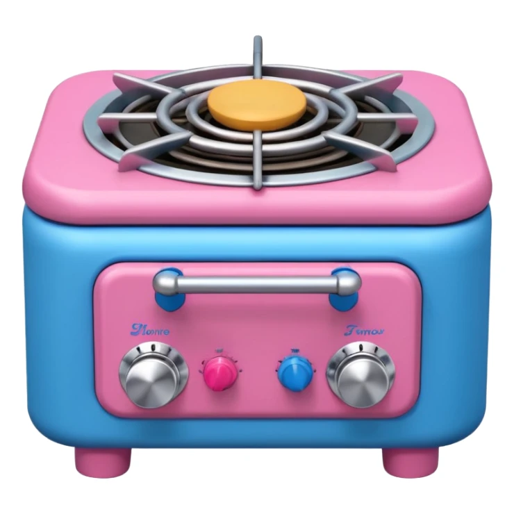 Cute toy stove, single burner only, front view.
BabyBus-style 2.5D soft shading, bright pastel colors (pink & blue).
Rounded chunky toy shape, simple details.
Even studio lighting, NO harsh light, NO realism, NO textures.
Smooth matte surface, no outlines, no strokes.
Clean background. sticker