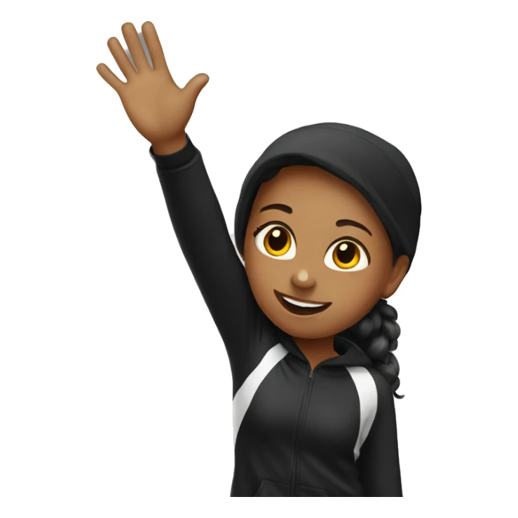 girl in black tracksuit waving sticker