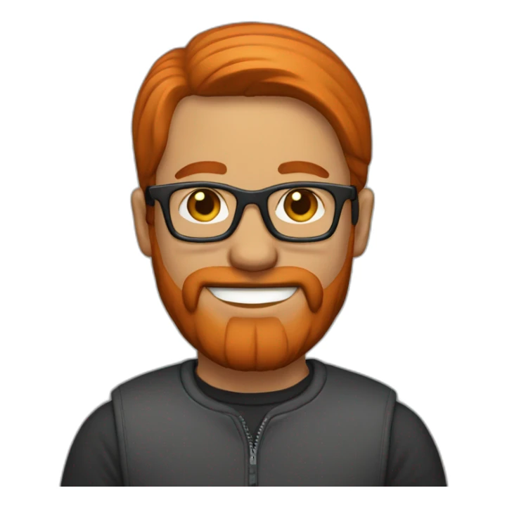 man red straight hair with beard and glasses. Add earphones with a microphone sticker