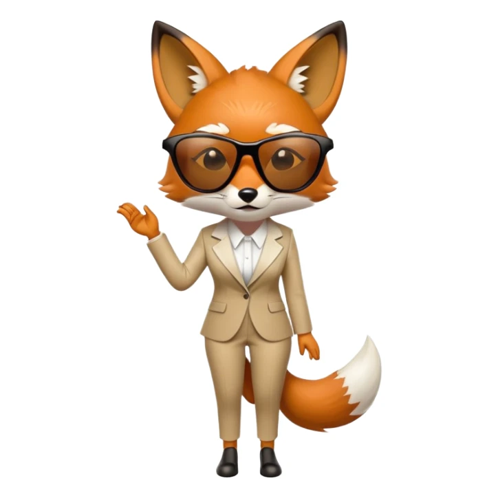 serious anthropomorphised female fox in stylish outfit with sunglasses, crying and looking to the left, full-body view sticker