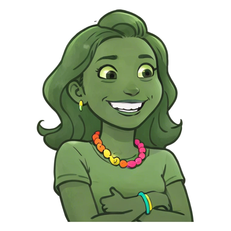 Arms crossed holding neck laughing girl sticker