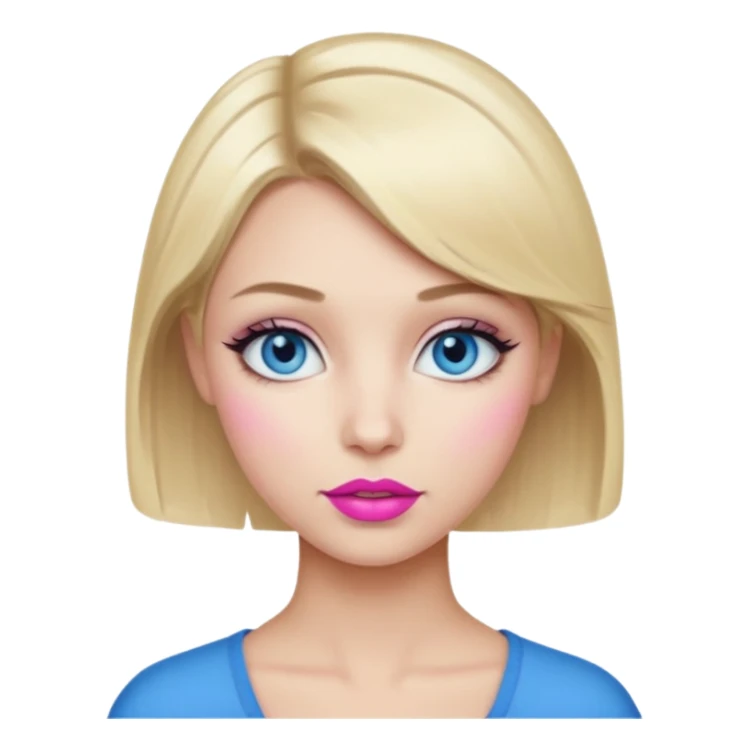 blond short-haired girl, blue eyes, wearing makeup, no baguette sticker