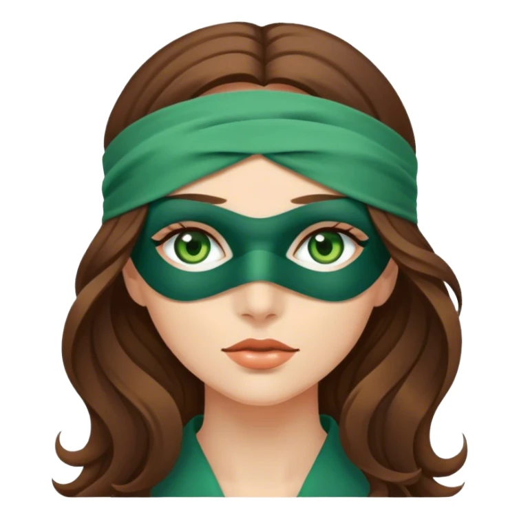 Greeneyed Woman with wavy Long Brown hair blindfolded sticker