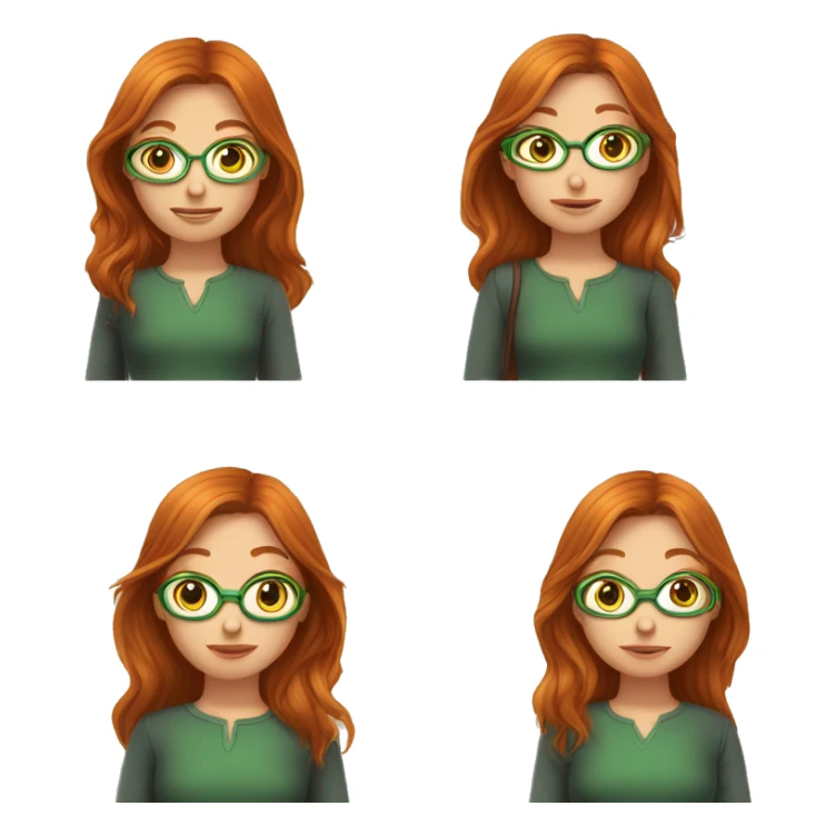 une fille rousse avec les yeux verts lunette cheveux queue cheval sticker