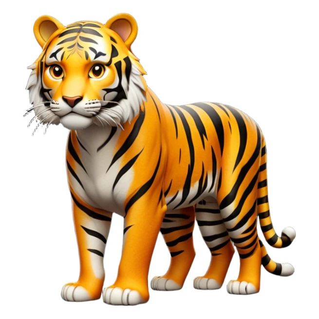 cinematic-tiger-realistic-full-body-standing-emoji,-massive-striped-frame-exuding-power-and-grace,-bold-orange-fur-with-thick-black-stripes,-head-tilted-dramatically,-piercing-yellow-eyes-focused-intensely,-simplified-yet-realistic-focused-features,-highly-detailed,-glowing-with-an-almost-sarcastic-glow sticker