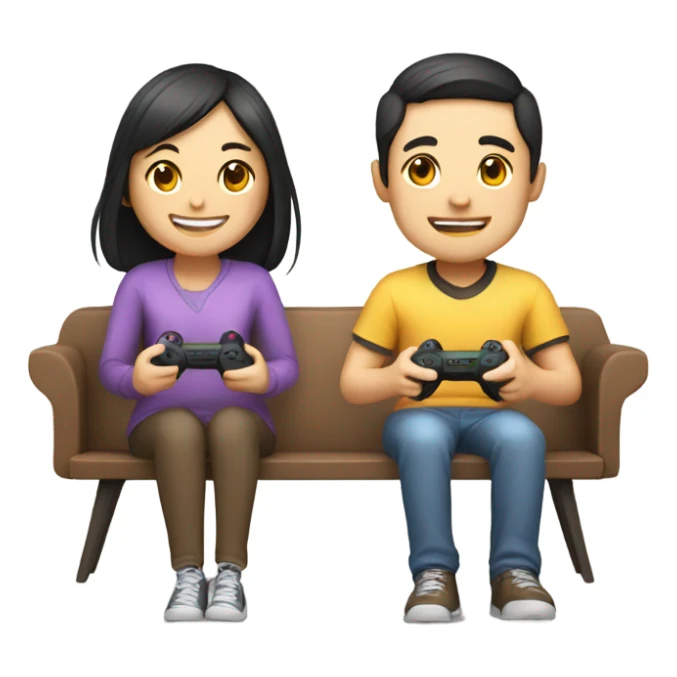 Cute Asian Couple sitting together and having fun playing video games sticker