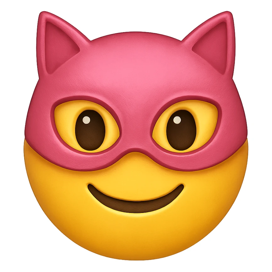 yellow face with pink cat mask emoji, digital illustration sticker