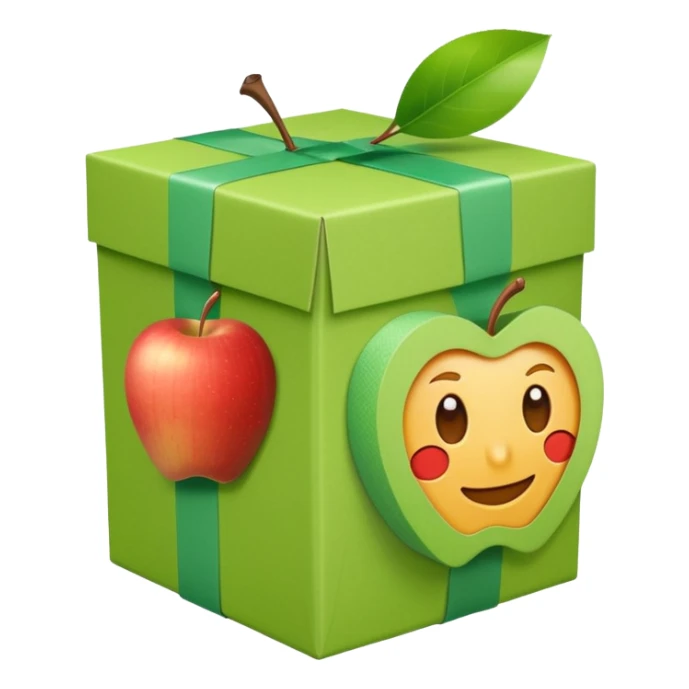 light green shipping box wrapped in tape, with a partially unwrapped corner exposing the box underneath, apple style emoji sticker