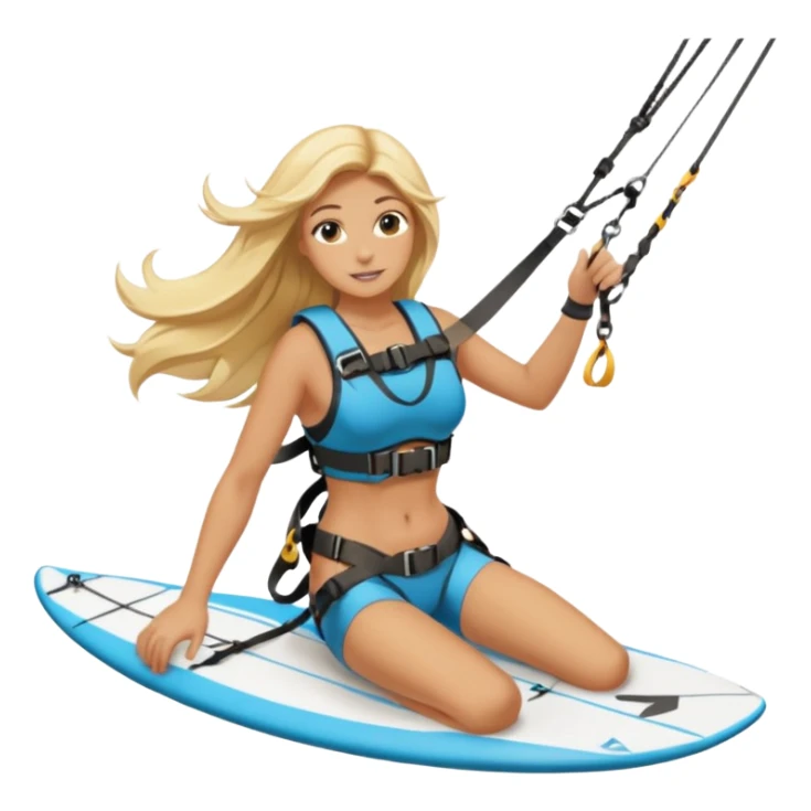 Blonde long haired ladie Kitesurfing with harness sticker