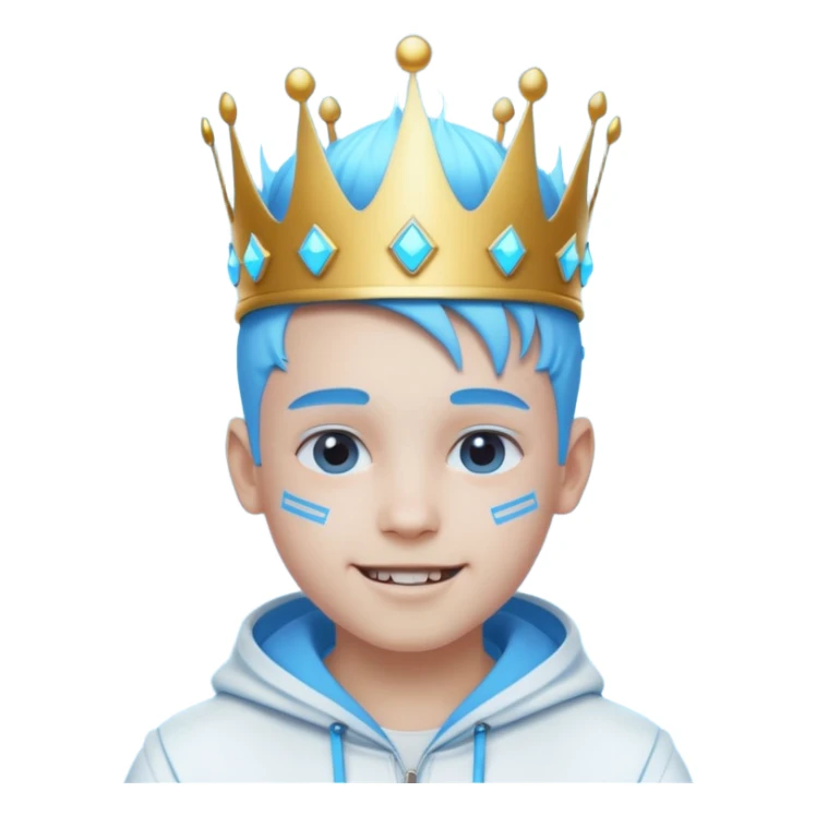 boy neon cyberpunk light blue happy crown white and blue sticker