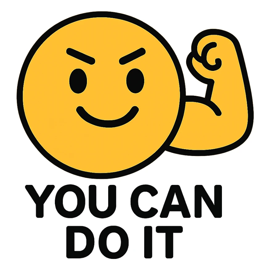 flat toon style motivational emoji, simple and bold sticker