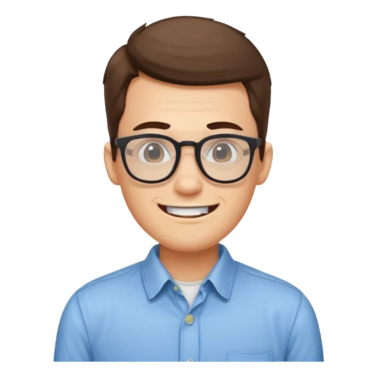nerdy developer with glasses and prominent teeth, simple, clear emoji style sticker
