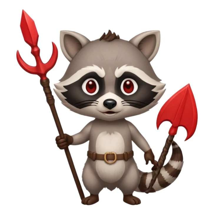 Raccoon with devil horns instead of ears holding a trident sticker