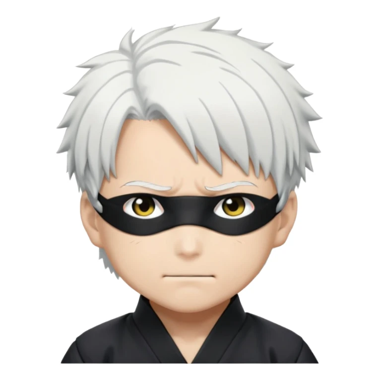 Satoru Gojo from Jujutsu Kaisen, white hair, blindfold, confident smirk, chibi face proportions, energetic expression, close-up face sticker